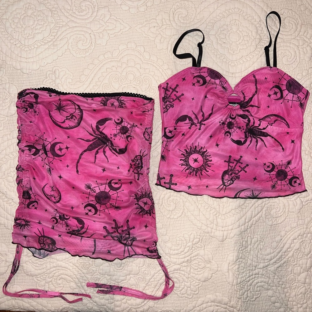 Dolls Kill HOROSCOPEZ Watch Your Back Mesh Skirt & Tank Top - Scorpio